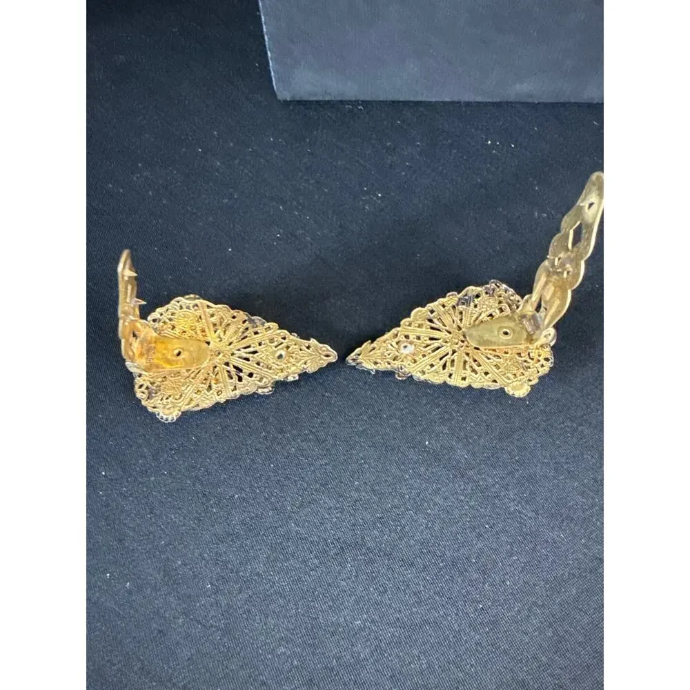 Vintage Goldtone jeweled Dress Clips.
